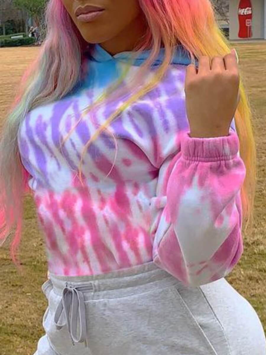 

Lovely Casual Hooded Collar Tie-dye Purple Hoodie
