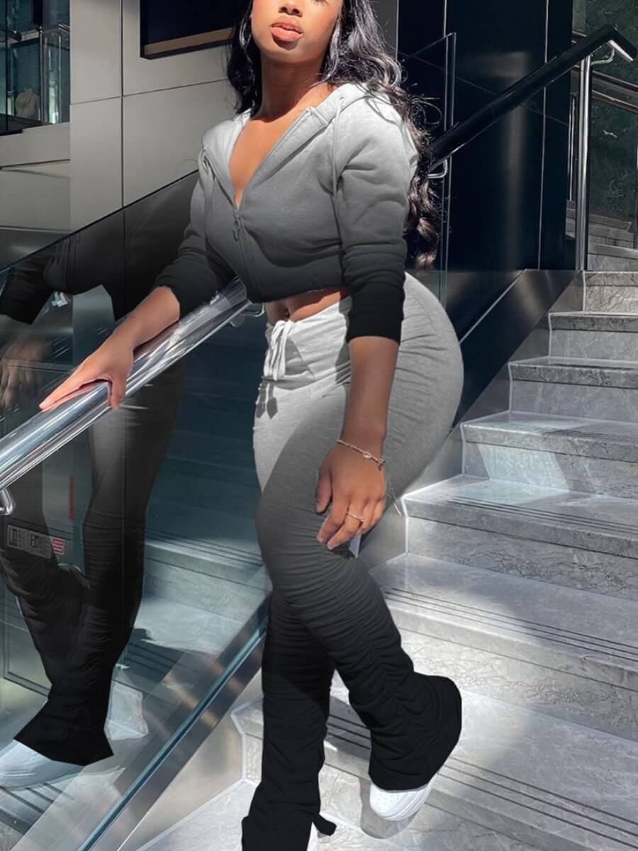 

Lovely Trendy Gradient Fold Design Black Plus Size Two-piece Pants Set