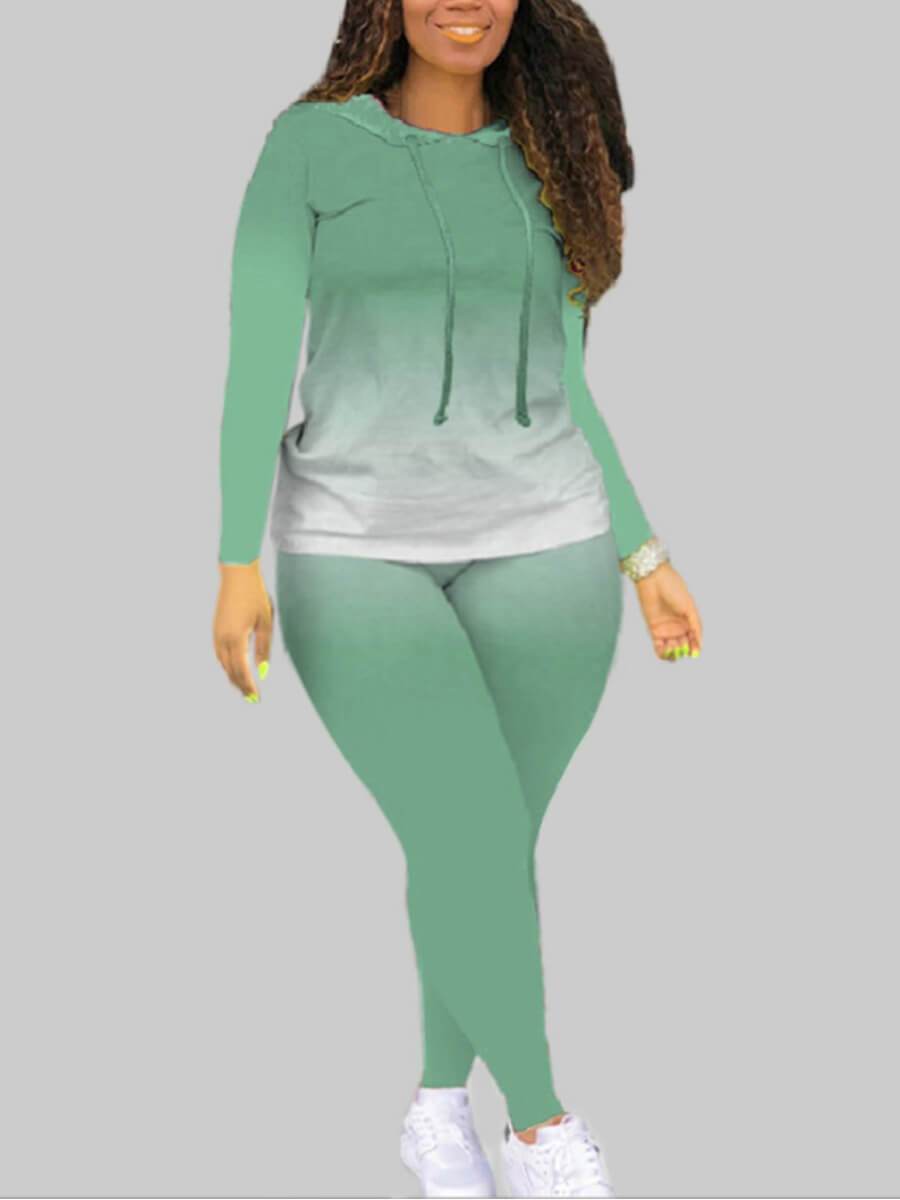 

Lovely Trendy Hooded Collar Gradient Light Green Plus Size Two-piece Pants Set