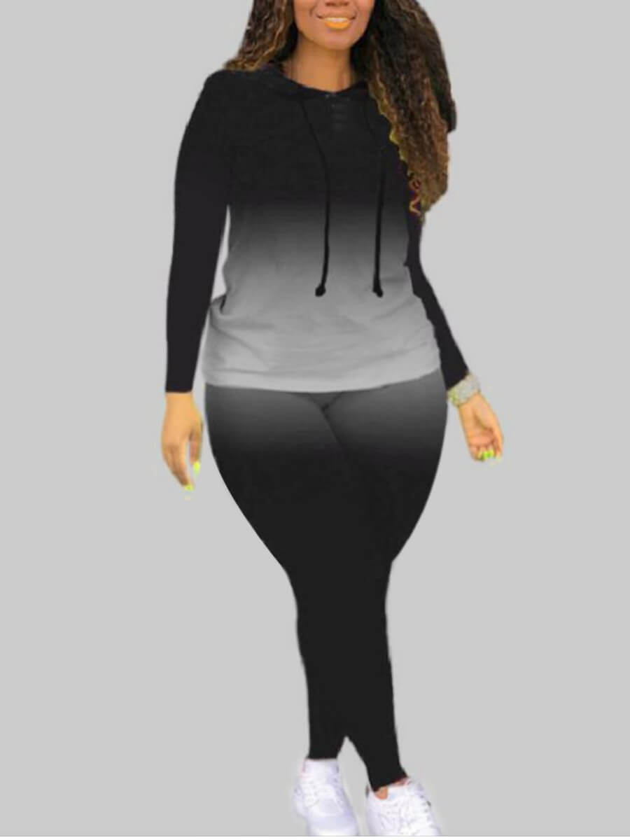 

Lovely Trendy Hooded Collar Gradient Black Plus Size Two-piece Pants Set