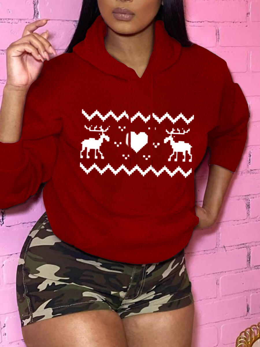 

Lovely Trendy Christmas Day Animal Print Red Hoodie