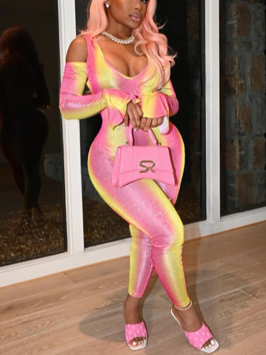

Lovely Sweet Gradient Flared Hollow-out Yellow Plus Size One-piece Jumpsuit