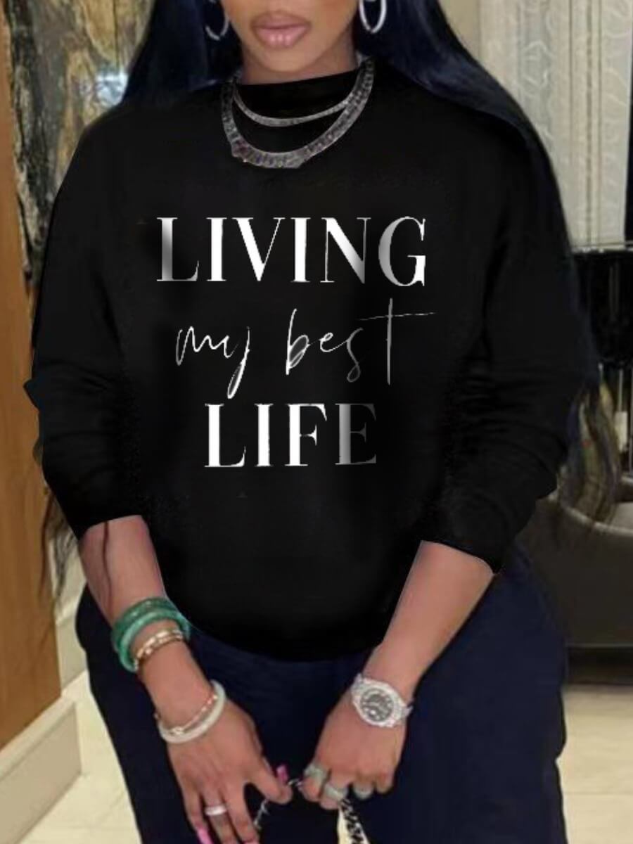 

Lovely Casual O Neck Letter Print Black Hoodie