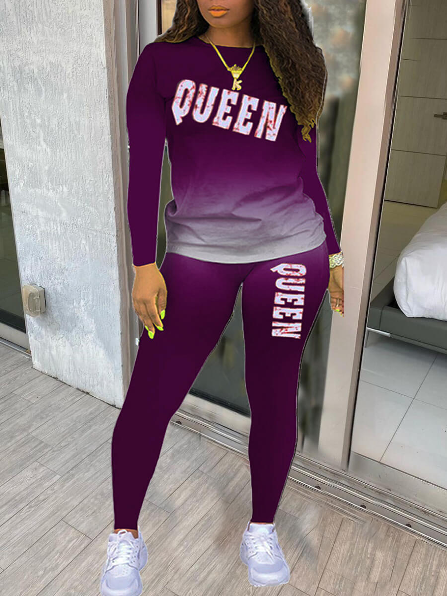 

LW Gradient Letter Print Pants Set, Purple