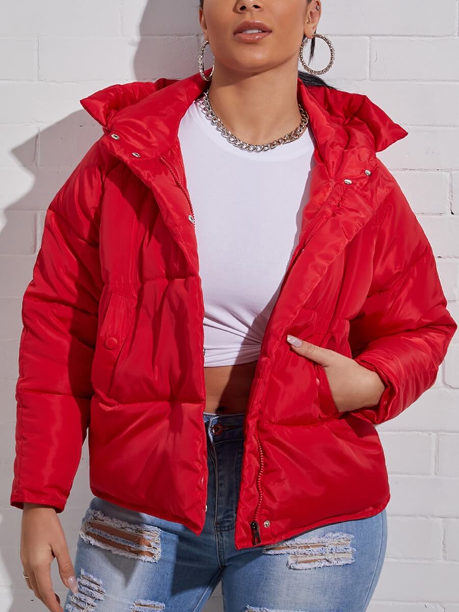 

Lovely Casual Hooded Collar Zipper Design Red Parka