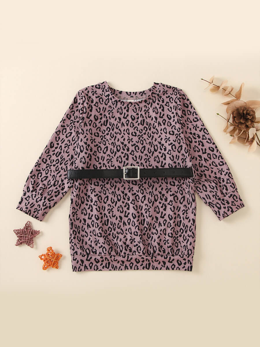 

Lovely Casual O Neck Leopard Print Girl Knee Length Dress
