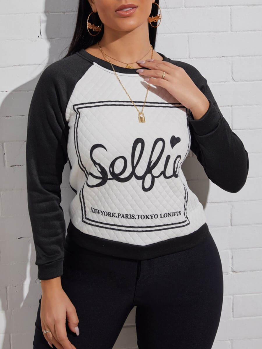 

Lovely Casual O Neck Letter Print Black Hoodie