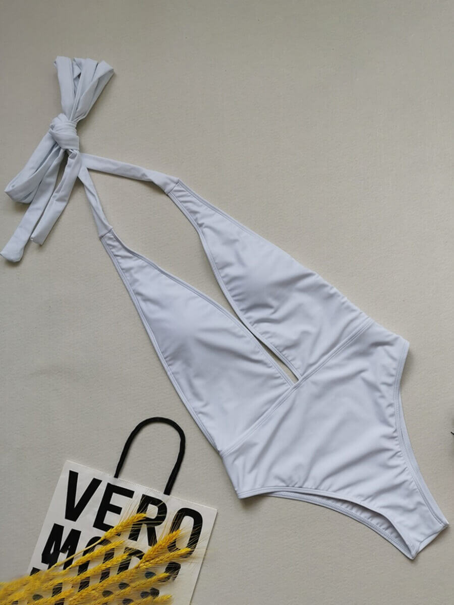 

Lovely Bohemian Halter Neck White One-piece Swimsuit