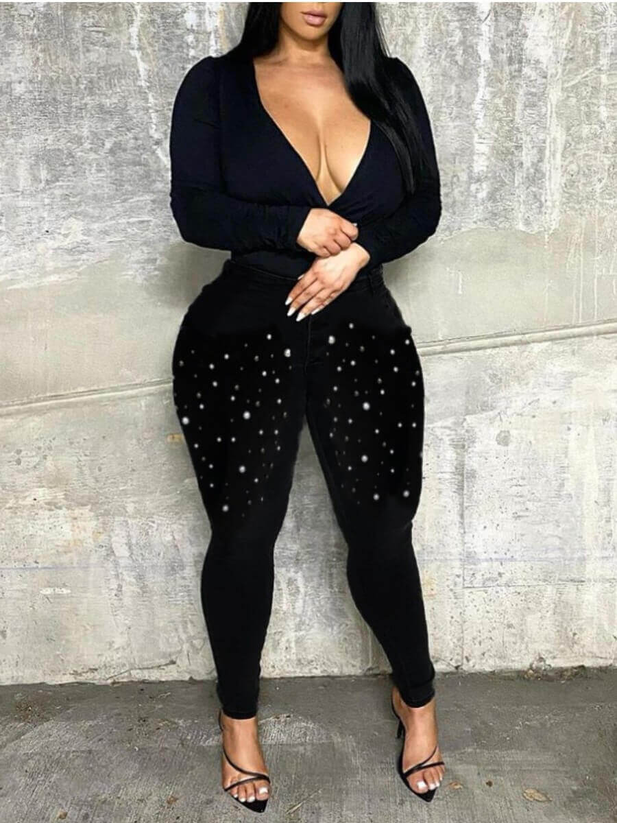 

Lovely Street High-waisted Sequined Black Jeans