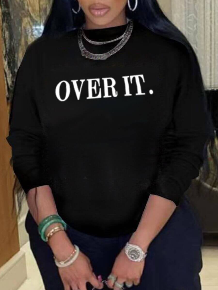

Lovely Casual O Neck Letter Print Black Plus Size Hoodie