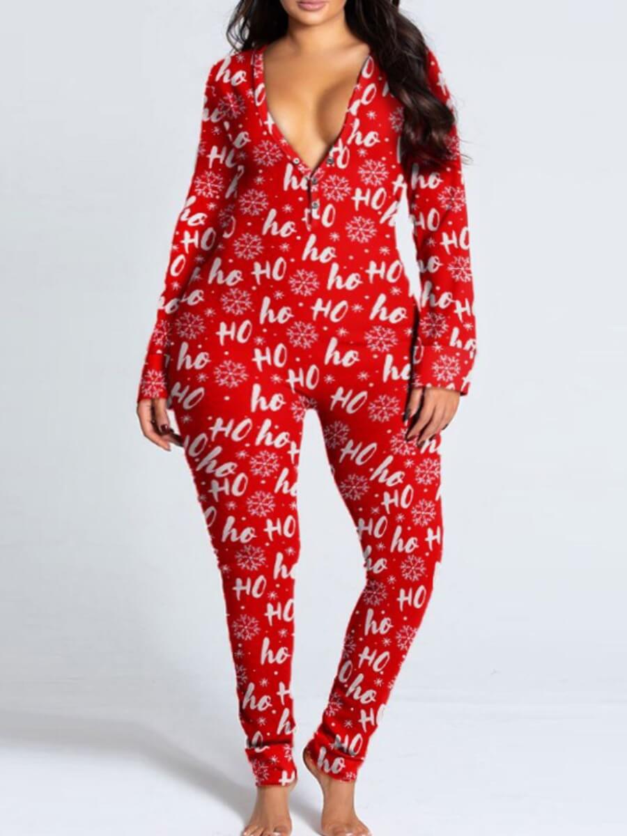 

Lovely Trendy Christmas Day Letter Print Red Plus Size One-piece Jumpsuit