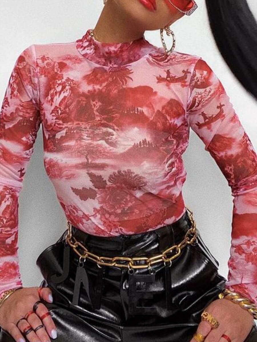 

Lovely Casual Tie-dye Print Red Base Layers, Multi
