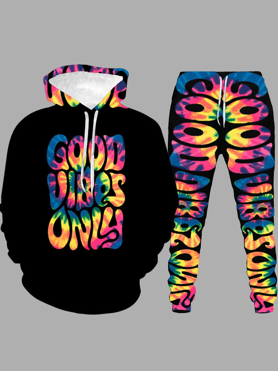 

Lovely Casual Letter Print Tie Dye Black Men Two Piece Pants Set