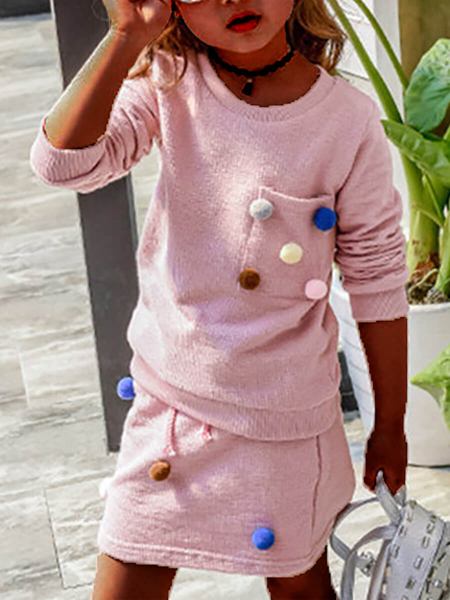 

Lovely Trendy Ball-shaped Decoration Drawstring Pink Girl Two Piece Skirt Set