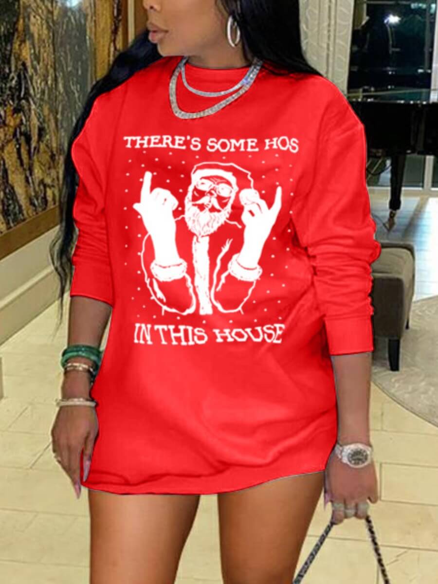 

Lovely Party Santa Claus Letter Print Red Mini Dress