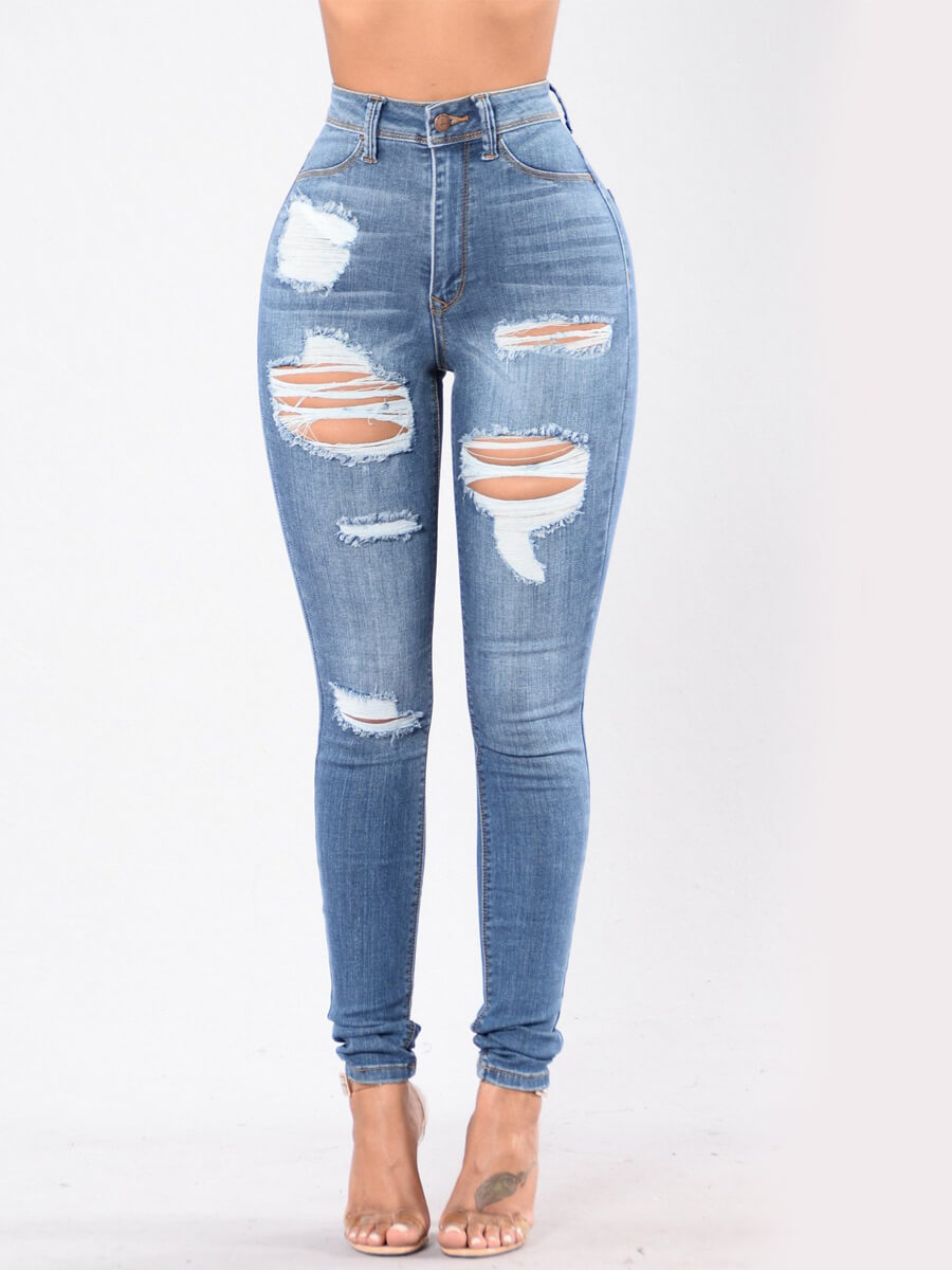 LW Lovely Street High-waisted Ripped Blue Jeans