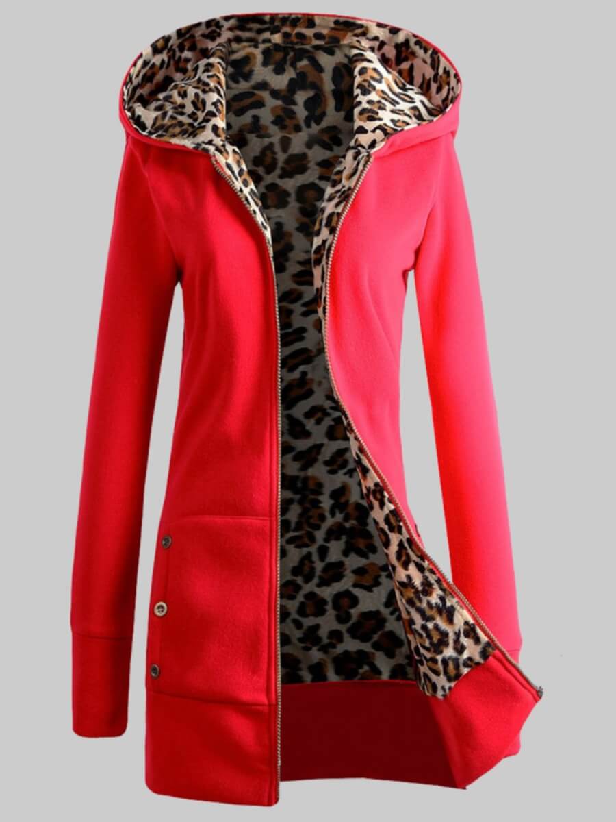 

Lovely Casual Hooded Collar Leopard Print Red Hoodie
