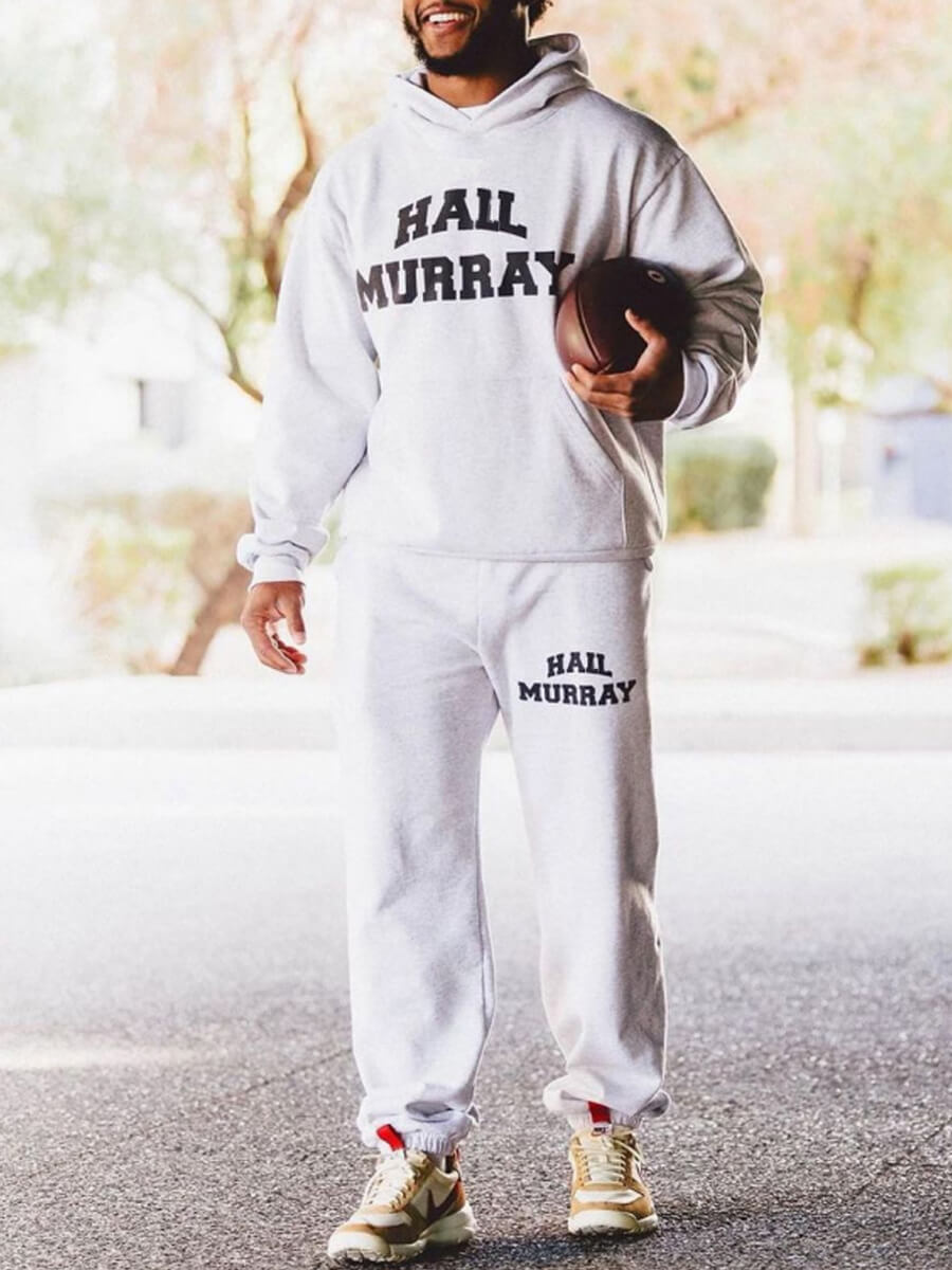 

Lovely Sportswear Hooded Collar Letter Print Grey Men Two Piece Pants Set