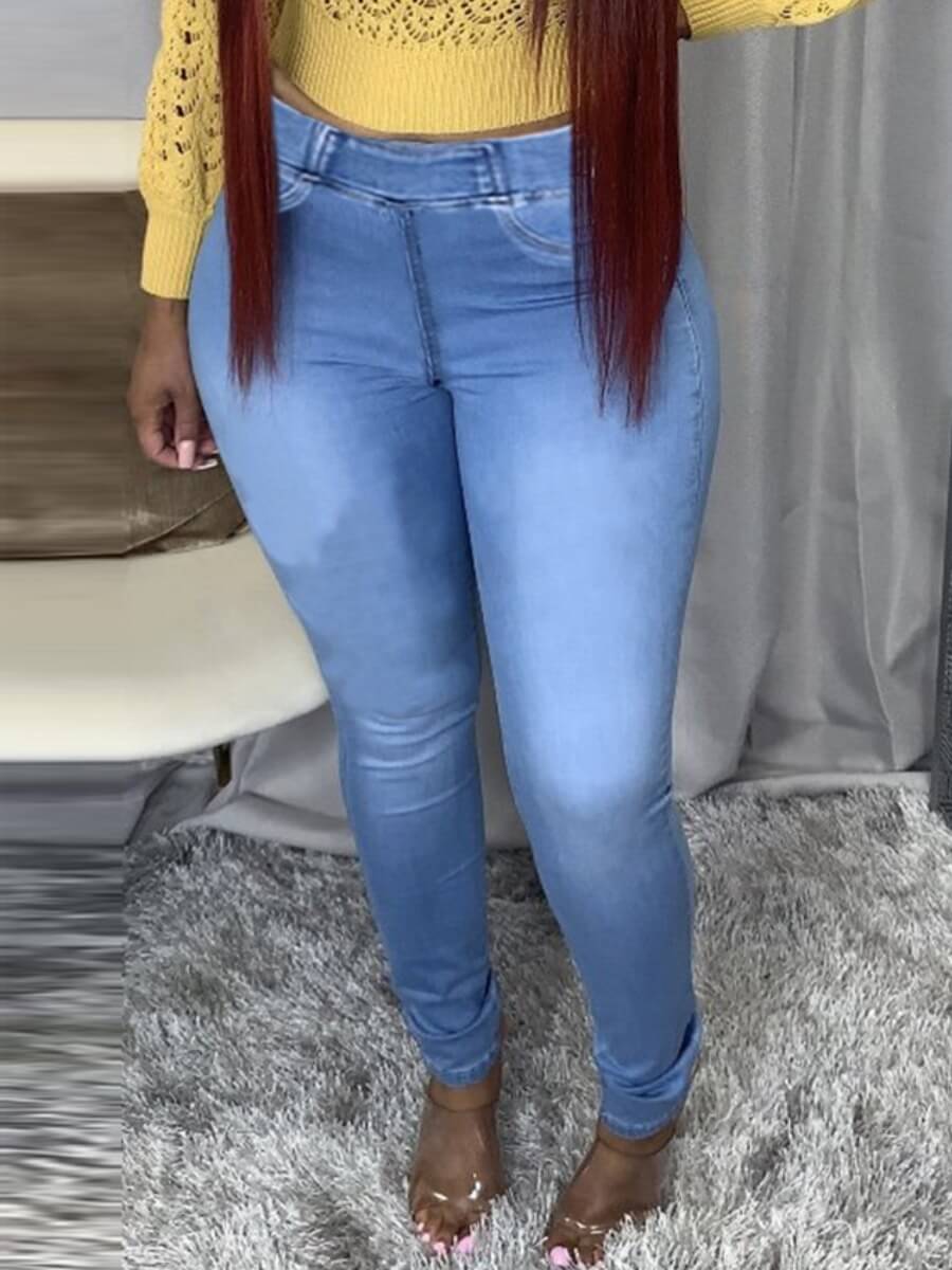 Lovely Trendy Basic Skinny Baby Blue Jeans