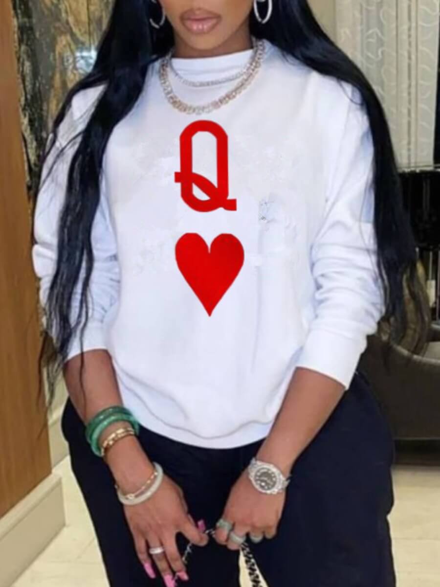 

Lovely Casual Heart-shaped Letter Print White Hoodie