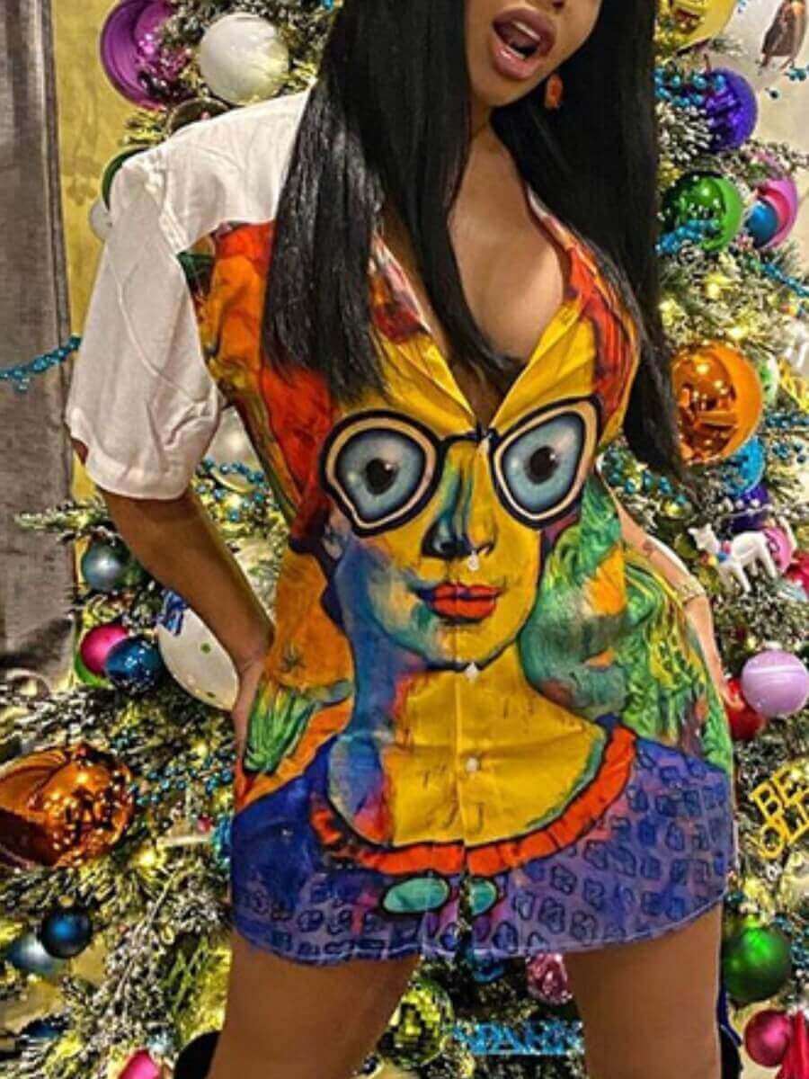 

Lovely Street Graffiti Print Patchwork Pink Mini Dress