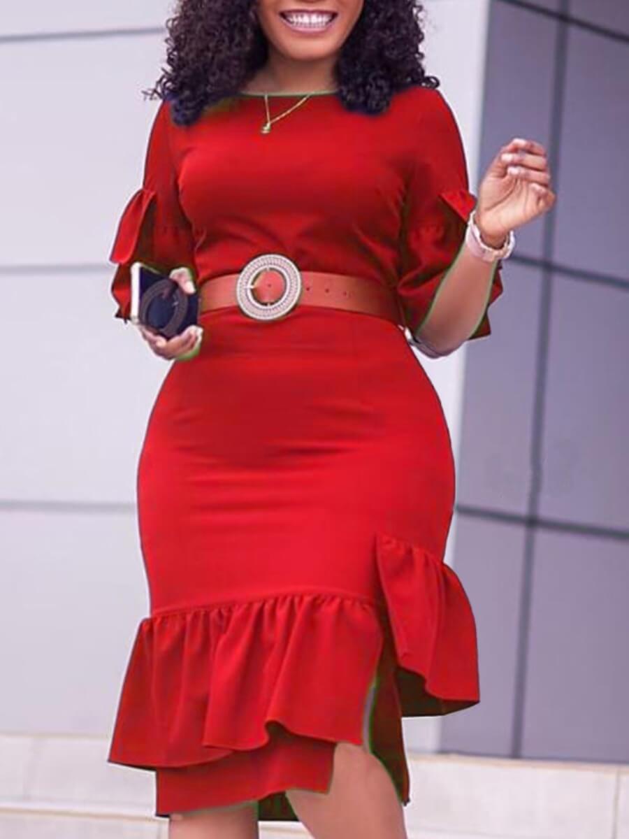 

Lovely Formal Layered Cascading Ruffle Design Red Plus Size Knee Length Dress
