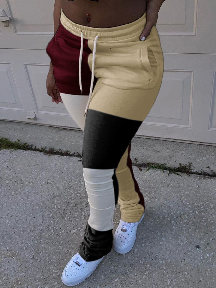 

Lovely Casual Color-lump Fold Design Khaki Plus Size Pants