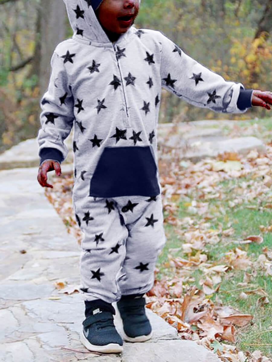 

Lovely Casual Hooded Collar Five-star Print Grey Boy One-piece Jumpsuit