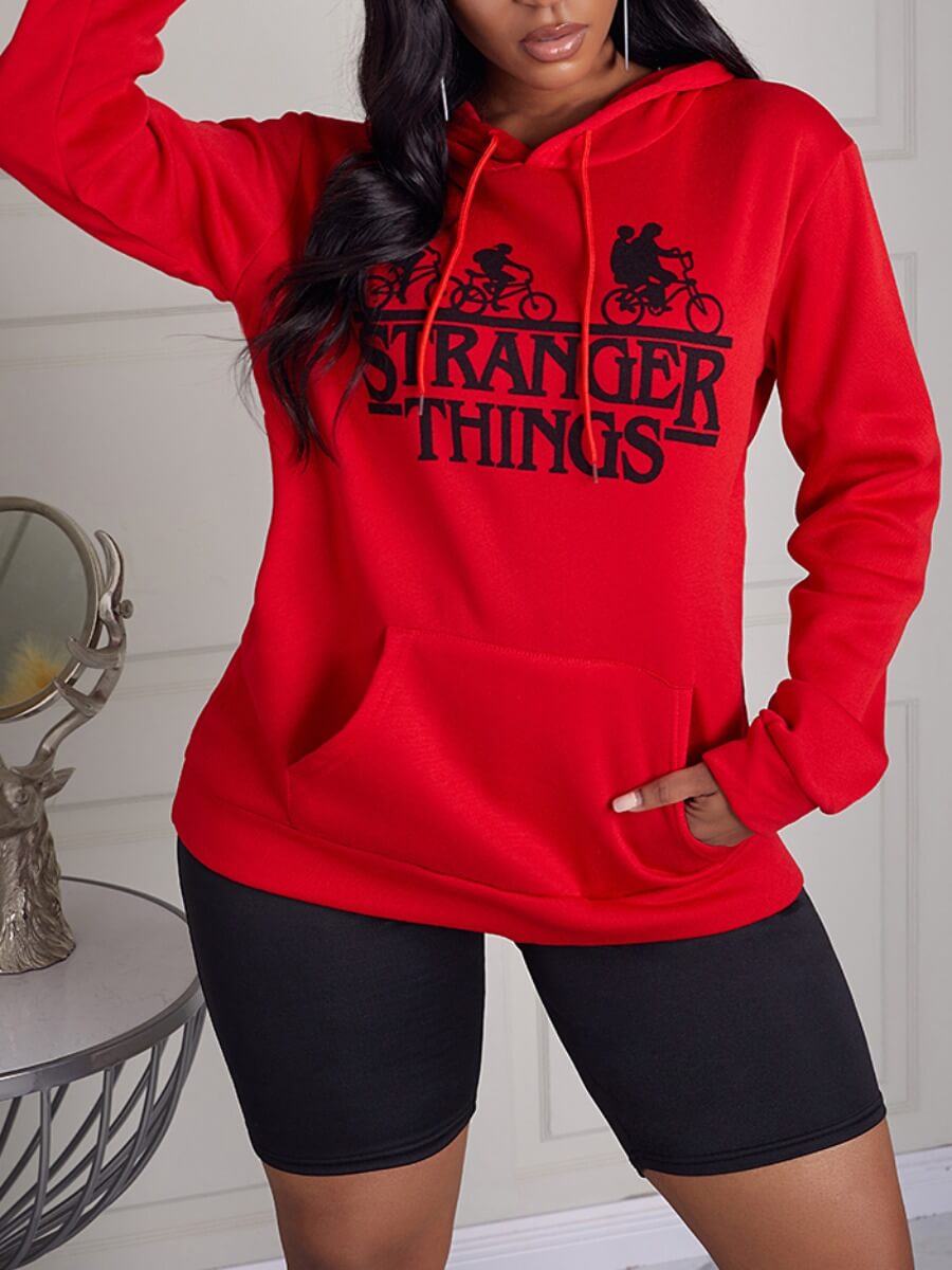 

Lovely Casual Hooded Collar Letter Print Red Hoodie