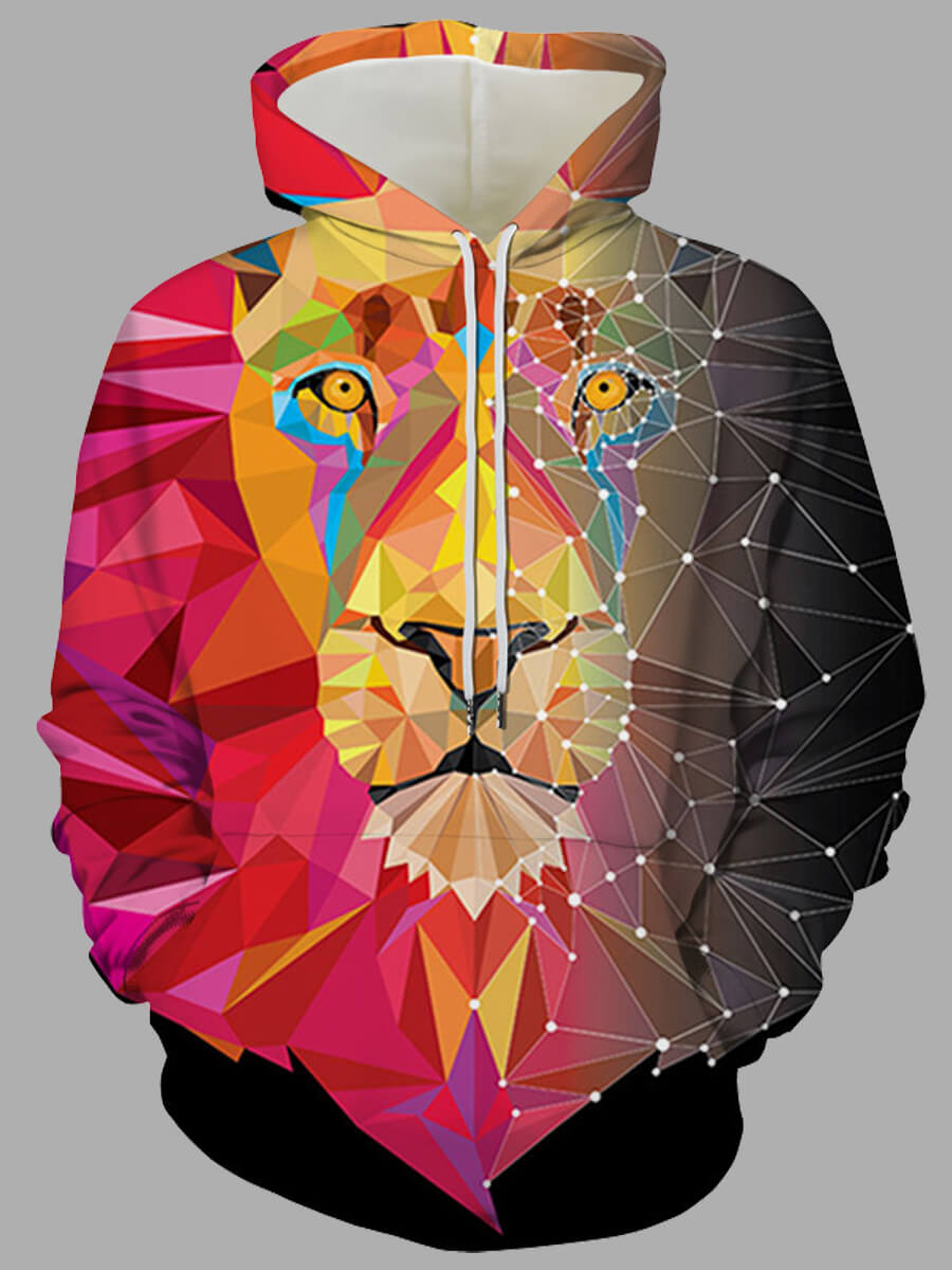 

Lovely Street Lion Print Patchwork Multicolor Men Hoodie, Multi