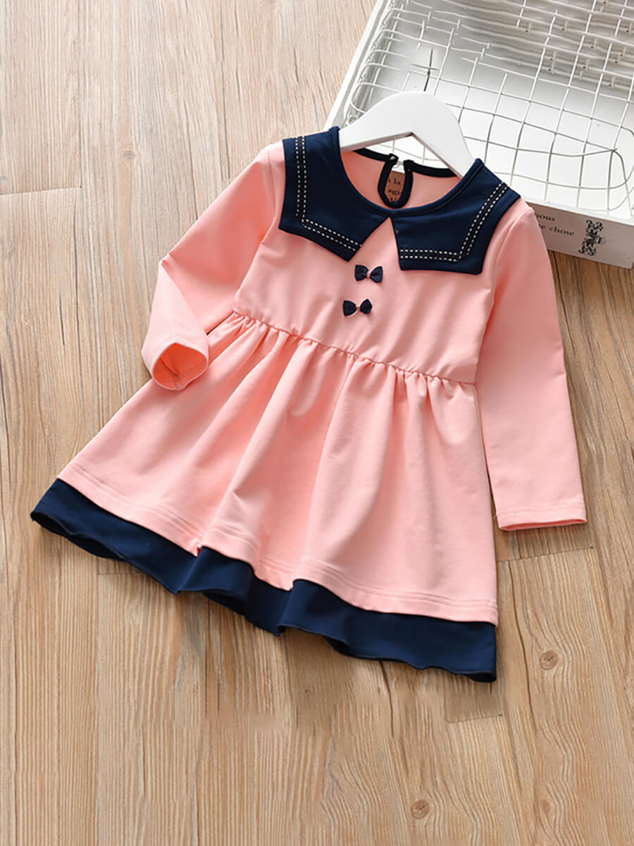 

Lovely Sweet O Neck Patchwork Pink Knee Length Girls Dress