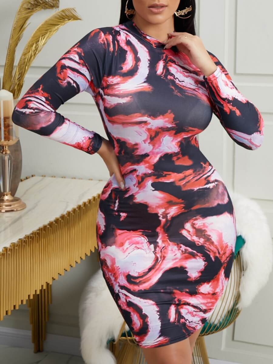 

Lovely Party O Neck Tie-dye Print Multicolor Knee Length Dress, Multi