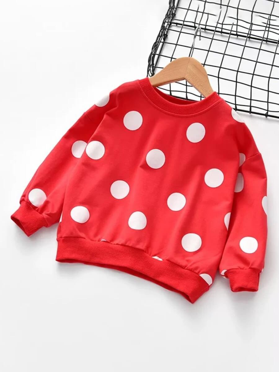 

Lovely Casual Dot O Neck Dot Print Red Girl Hoodie, Red dot
