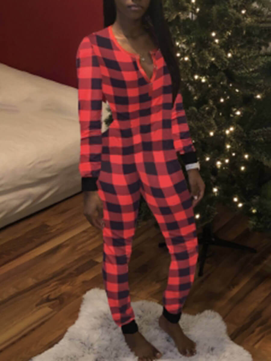 

Lovely Home Style Plaid Print Patchwork Red Sleepwear
