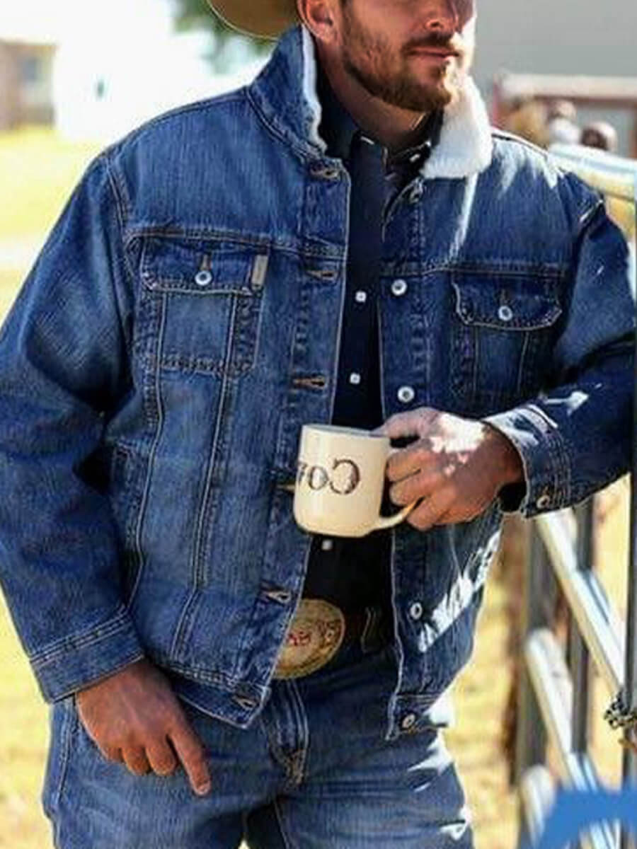 

Lovely Casual Turndown Collar Button Design Blue Men Denim Coat