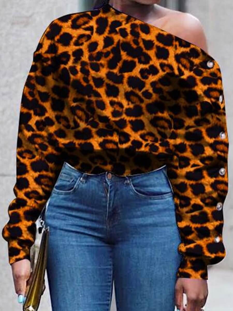 

Lovely Casual Leopard Print Button Design Blouse