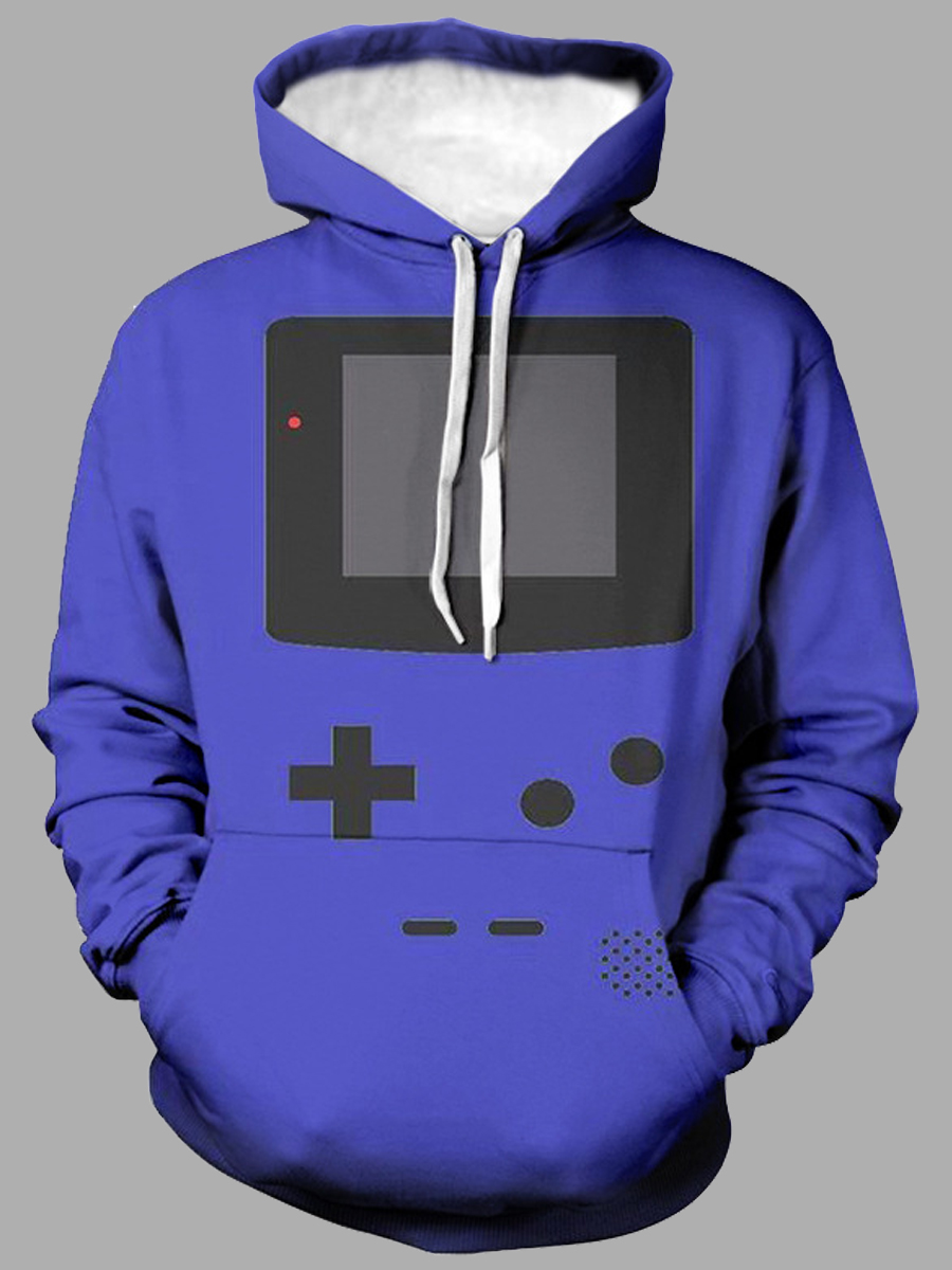 

Lovely Casual Geometric Print Patchwork Blue Men Hoodie