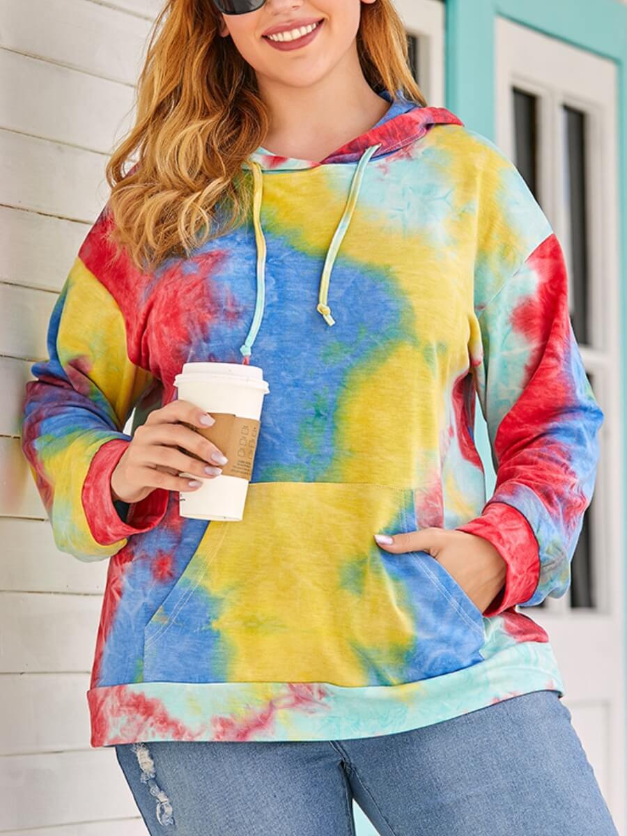 

Lovely Casual Tie-dye Kangaroo Pocket Red Plus Size Hoodie