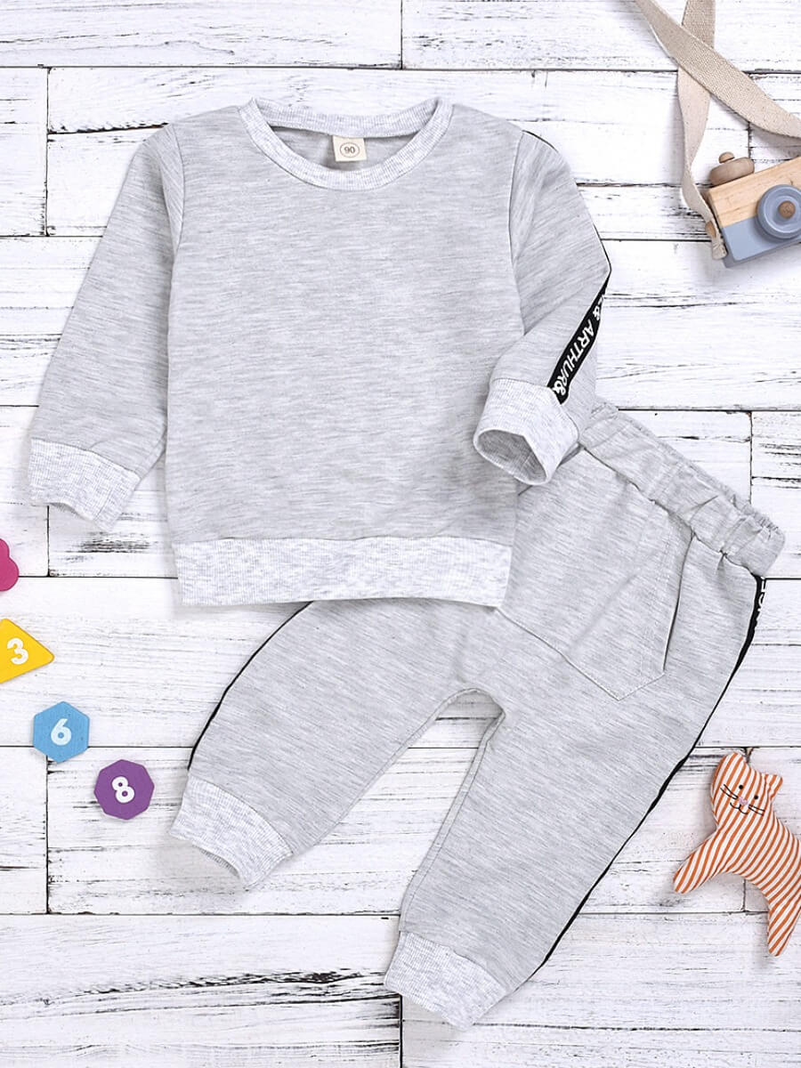 

Lovely Sportswear O Neck Letter Print Patchwork Grey Boy Two-piece Pants Set