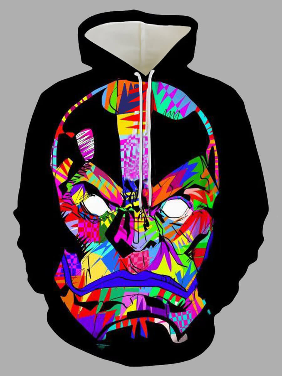 

Lovely Street Cartoon Face Print Patchwork Black Men Hoodie