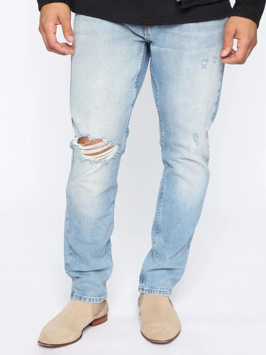 

Lovely Casual Mid Waist Ripped Baby Blue Men Jeans