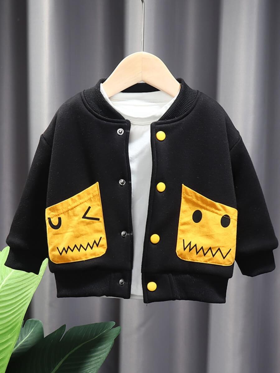 

Lovely Casual Button Pocket Design Patchwork Black Boy Coat