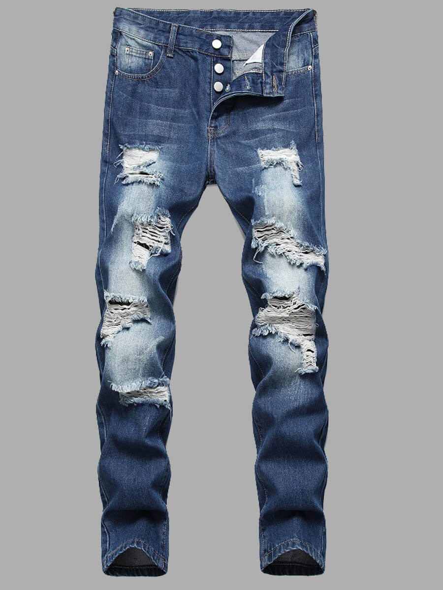 

Lovely Casual Tie-dye Ripped Blue Men Jeans