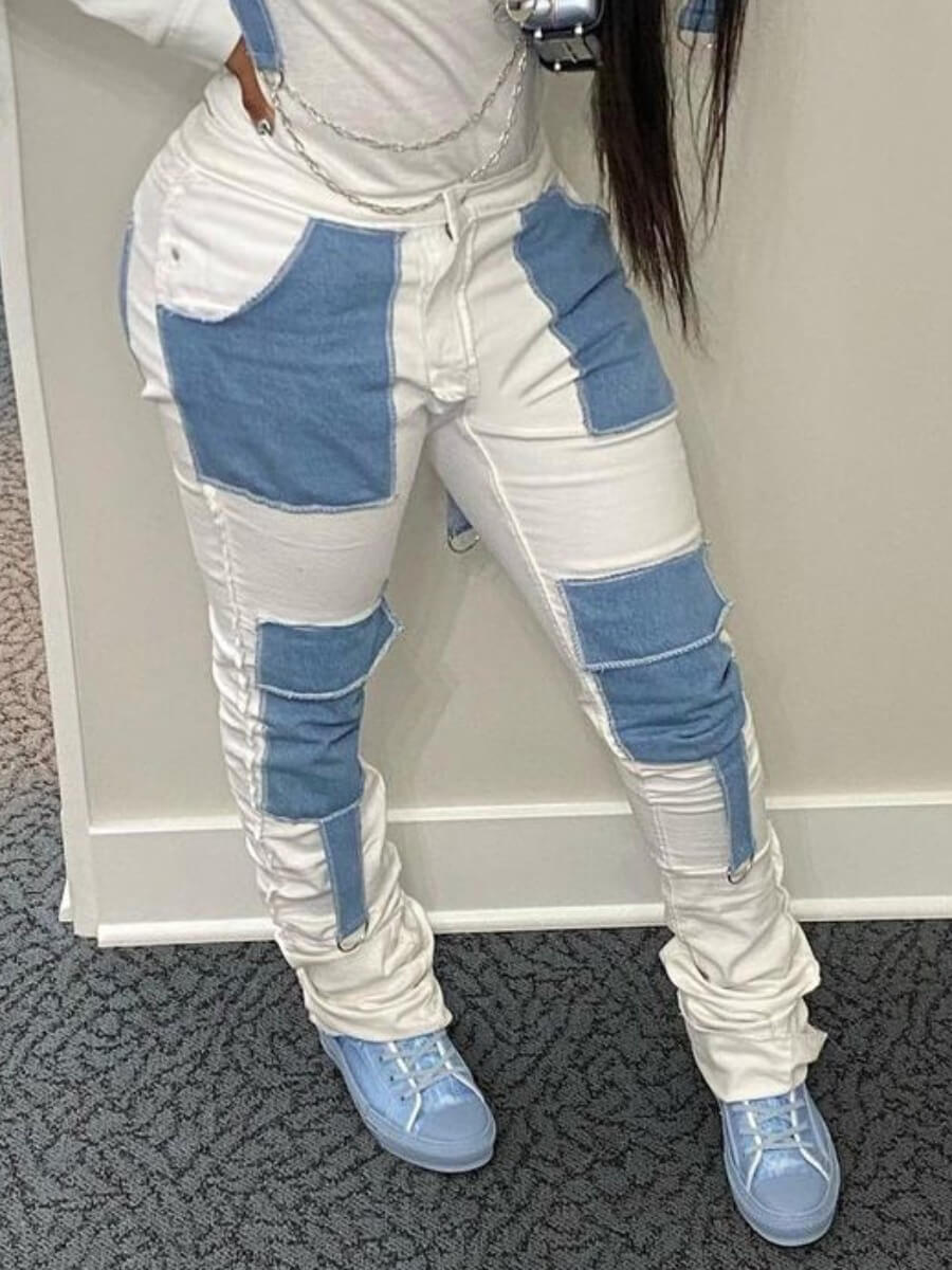 

Lovely Casual Color-lump Fold Design White Jeans