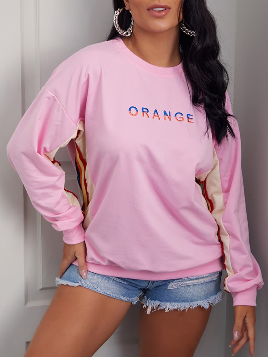 

Lovely Casual O Neck Letter Print Pink Hoodie