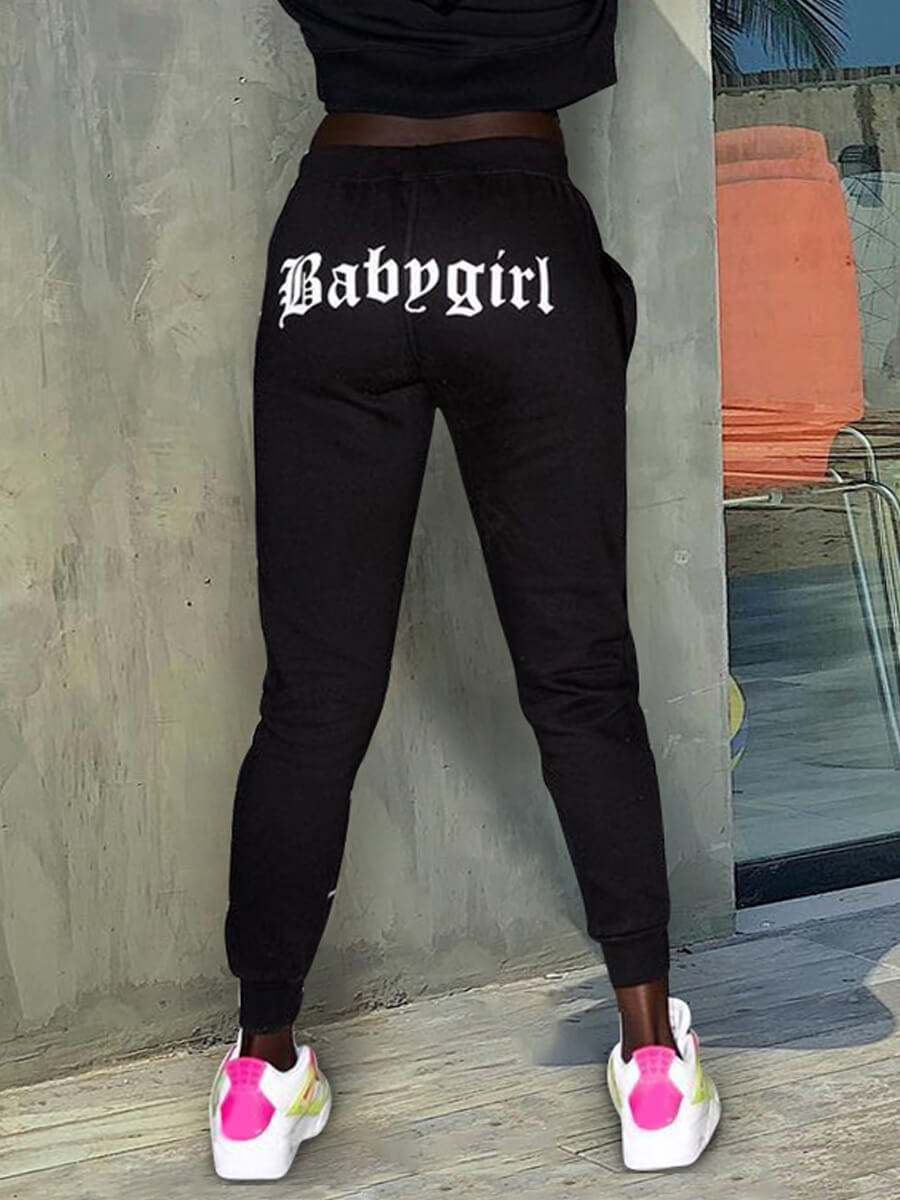 

LW Sportswear Letter Print Black Pants
