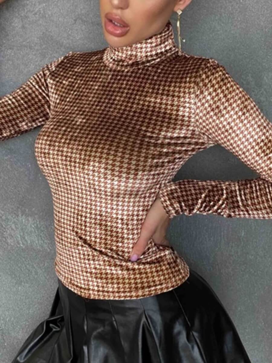 

Lovely Fashion Turtleneck Long Sleeve Khaki T-shirt