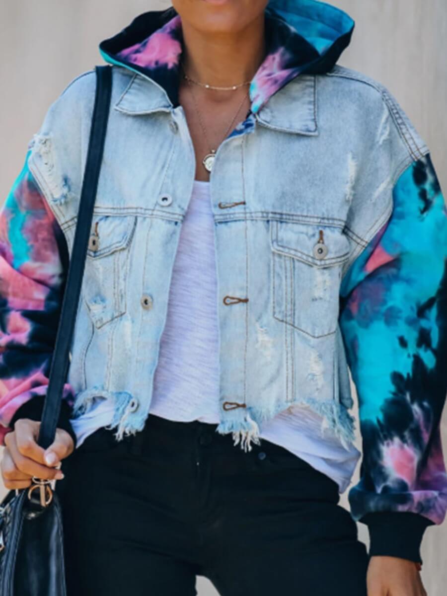 

Lovely Street Ripped Raw Edge Blue Plus Size Denim Coat