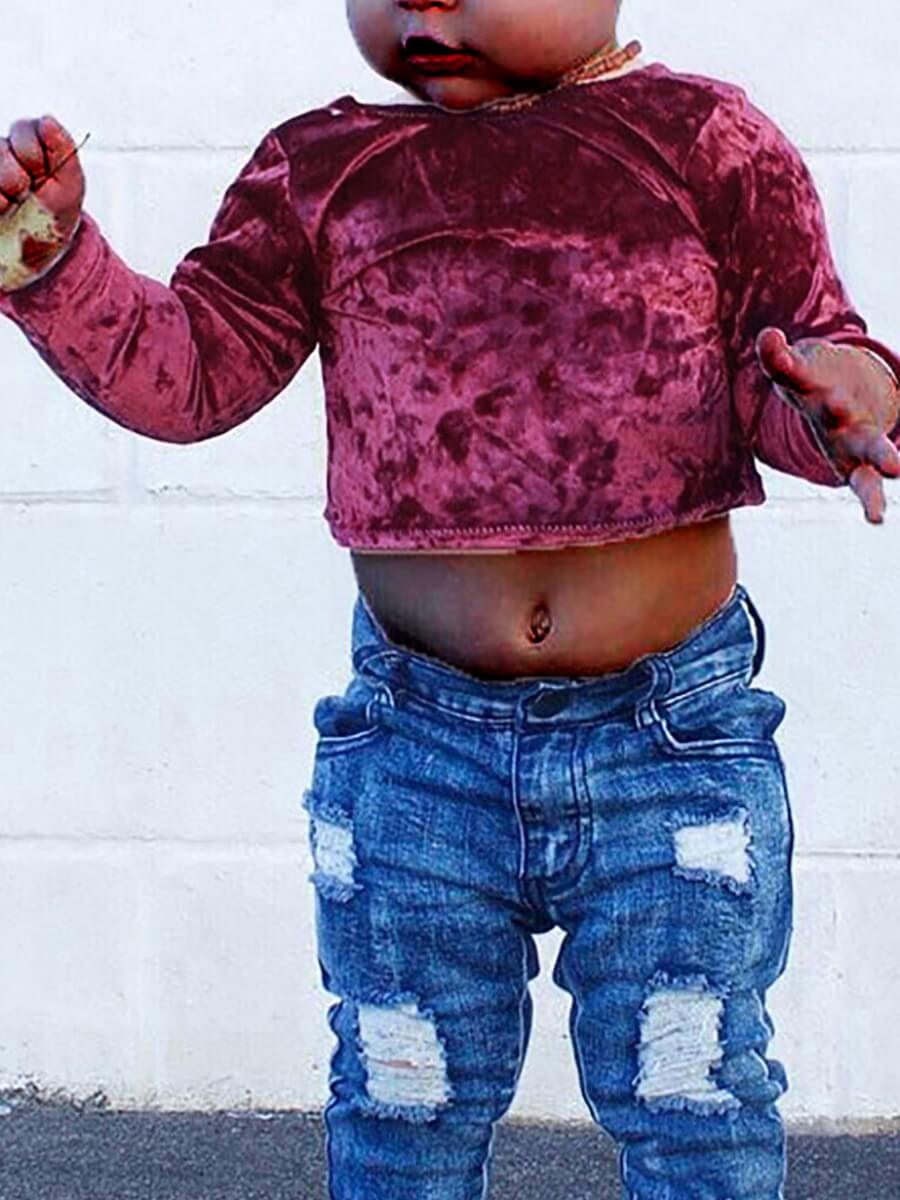 

Lovely Casual O Neck Elastic Wine Red Girl T-shirt