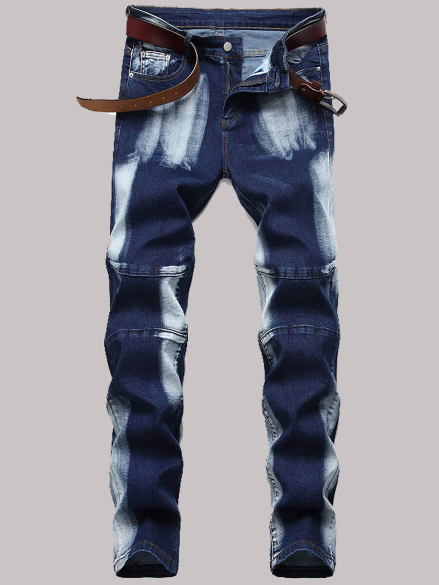 

Lovely Trendy Mid Waist Tie-dye Deep Blue Men Jeans